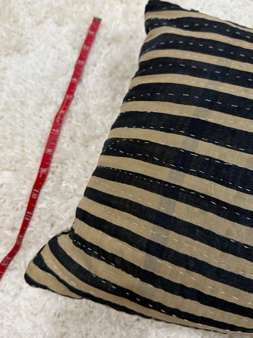 Vintage Tan Bolster Pillow with Black & Rust Motifs